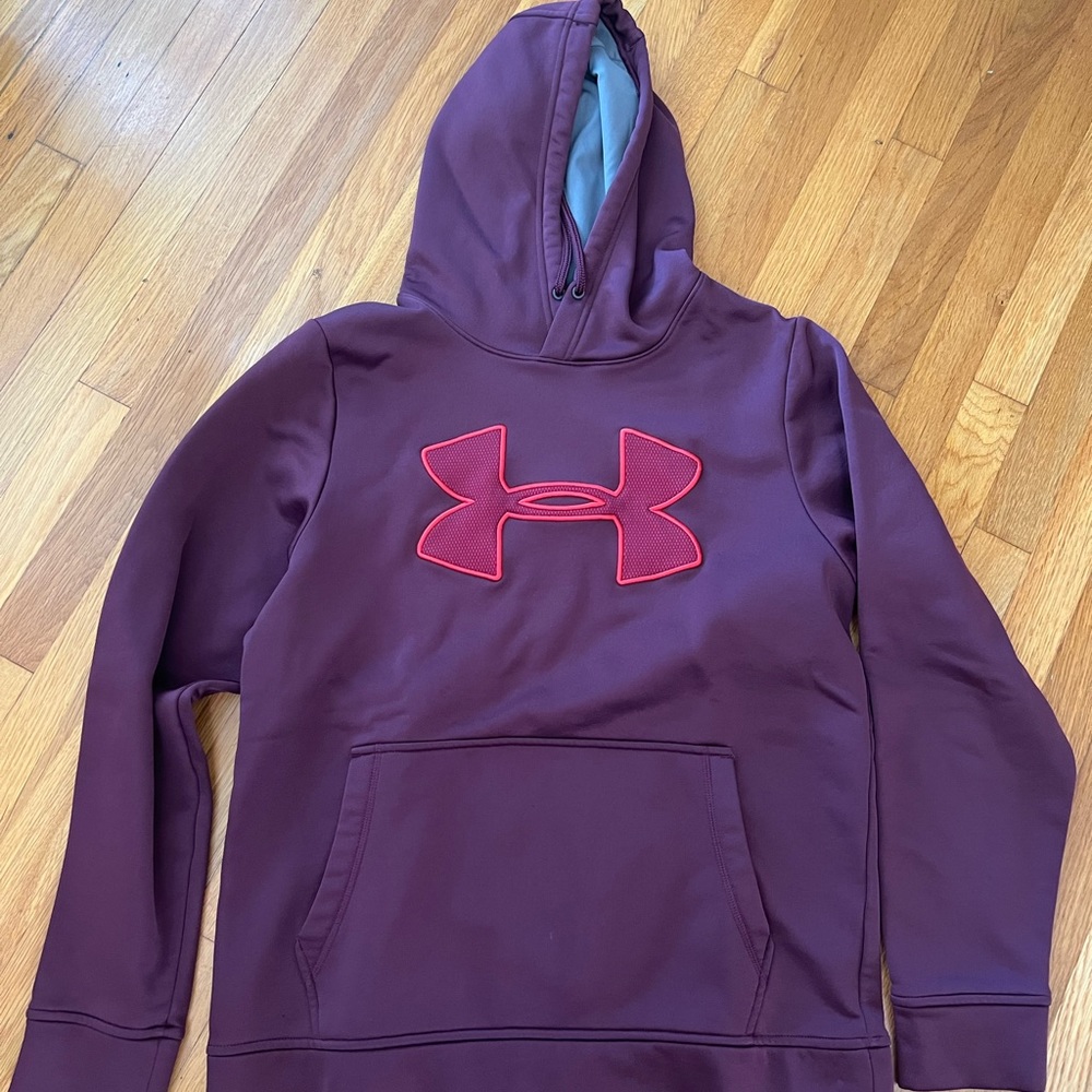 Under Armour Center Logo Polyester Athletic Hoodie Purple Men's Small